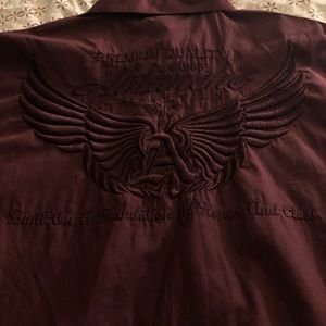 Men’s shirt sleeve button up burgundy